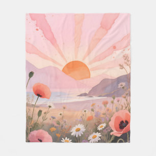 Pastel Sunset Wildflower Meadow Fleece Blanket