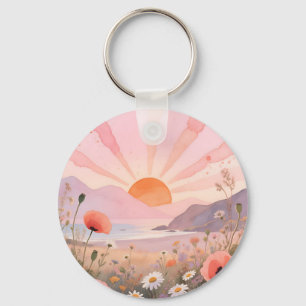Pastel Sunset Wildflower Meadow Key Ring