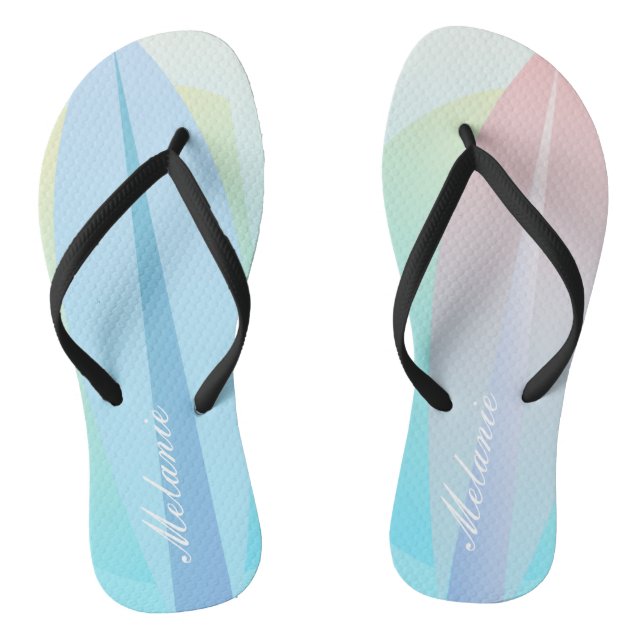 Pastel Surfboard Pink Blue Name Pattern Jandals (Footbed)