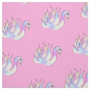Pastel Swans Hand Drawn Art Fabric