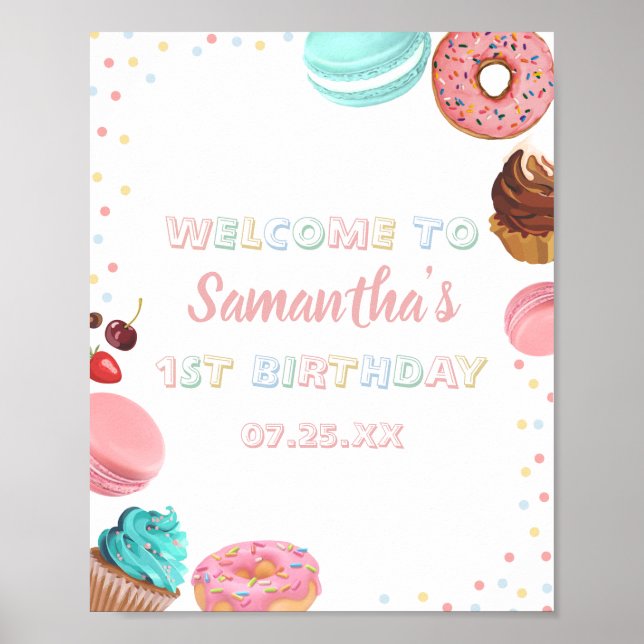 Pastel Sweet Candy Lolipop Cupcake Doughnut Birthd Poster (Front)