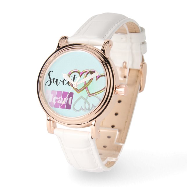 Pastel Sweet-Heart Bangle Bracelet Watch (Angle)
