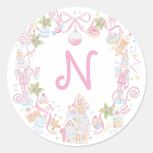 Pastel Sweet Holiday Treats Monogram Crest Classic Round Sticker