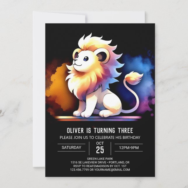 Pastel Sweet Lion Birthday Invitation (Front)