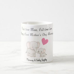 Pastel Sweet Mummy Elephant and Child - Coffee Mug