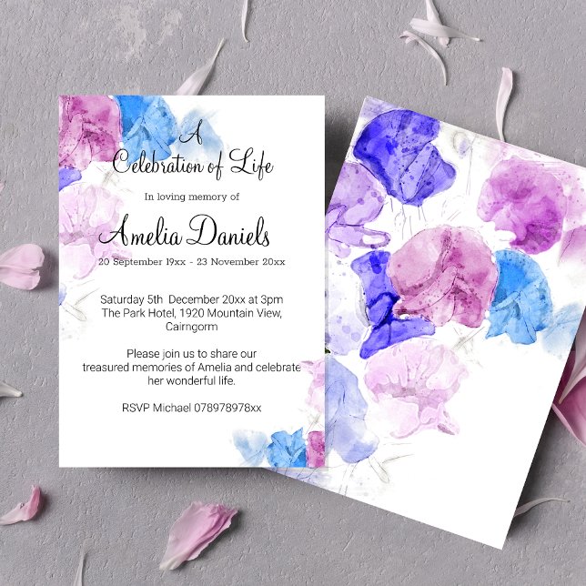 Pastel Sweet Pea Celebration Of Life Invitation (Creator Uploaded)