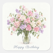 Pastel Sweet Peas Happy Birthday Stickers
