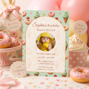 Pastel Sweet Treat Birthday Mint Photo Invitation