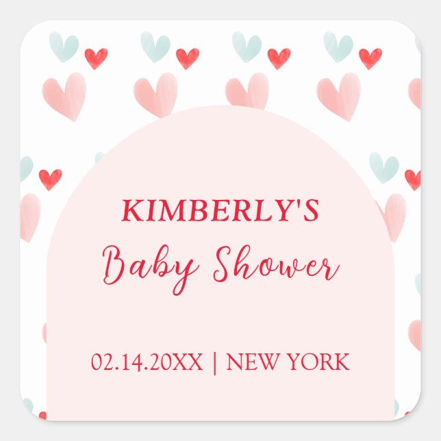 Pastel Sweetheart Arch Valentines Baby Shower Square Sticker (Front)