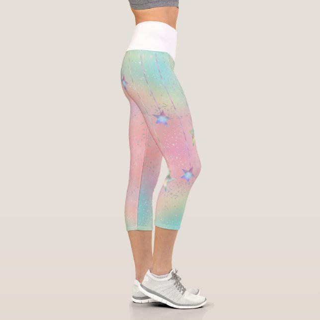 Pastel swirl holographic stars and ribbon cute cap capri leggings (Right)
