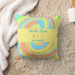 PASTEL SWIRL RETRO ADD NAME LETTER DATE MODERN BO CUSHION