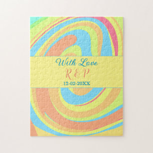 PASTEL SWIRL RETRO ADD NAME LETTER DATE MODERN BO JIGSAW PUZZLE