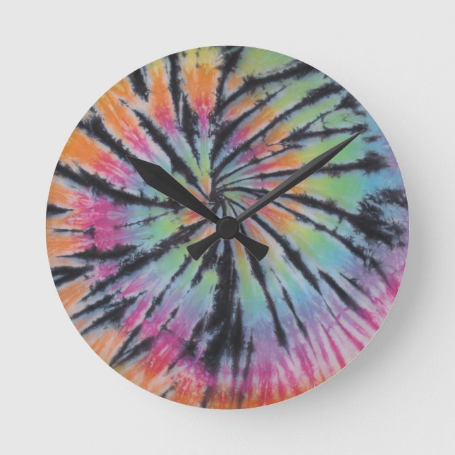 Pastel Swirl Spiral Tie Dye Round Clock (Front)