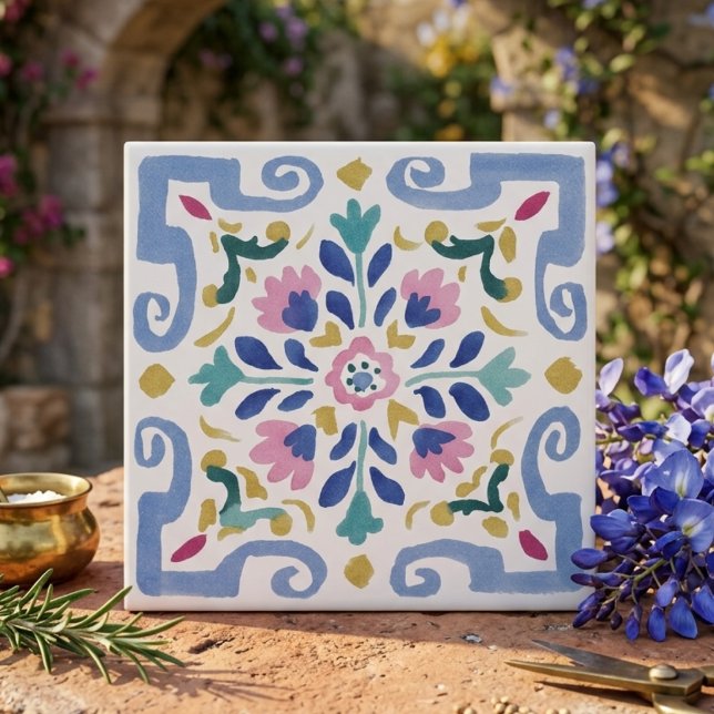 Pastel Symmetrical Floral Decorative Tile (Pastel Symmetrical Floral Decorative Ceramic Tile
)