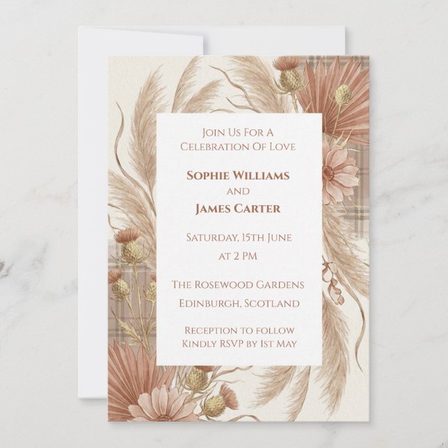 Pastel Tartan Scottish Wedding Invitation (Front)