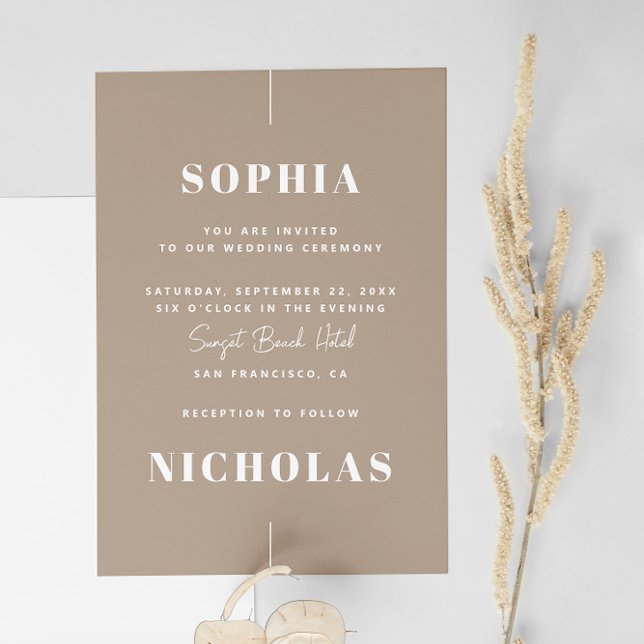Pastel Taupe Minimalist Wedding - Photo & QR Code Invitation (Creator Uploaded)