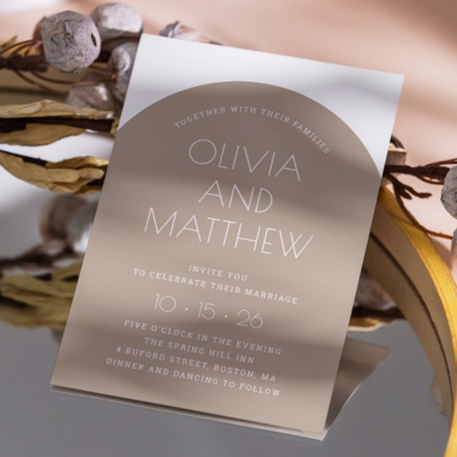 Pastel taupe modern typography arch wedding + QR Invitation (Creator Uploaded)