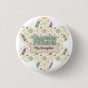 Pastel Teacher Appreciation Crayon Pattern 3 Cm Round Badge