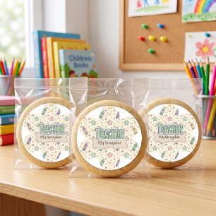 Pastel Teacher Appreciation Crayon Pattern Classic Round Sticker