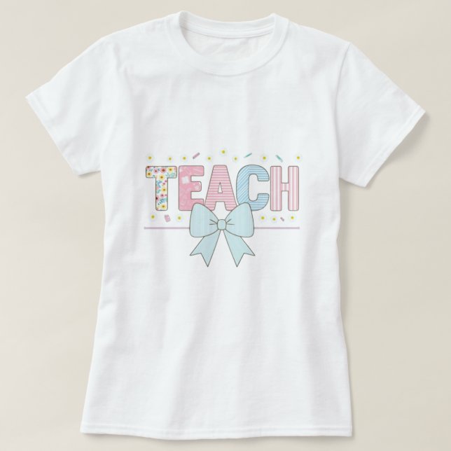 Pastel Teacher Graphic Tee – Cute Floral & Gingham (Design Front)
