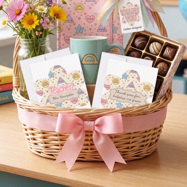 Pastel Teacher Math Shapes Pattern  Thank You Card (Creator Uploaded)