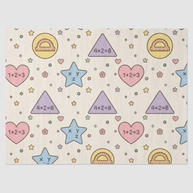 Pastel Teacher Math Shapes Pattern  Tissue Paper (Front)