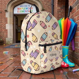 Pastel Teacher School Pencil Printed Backpack