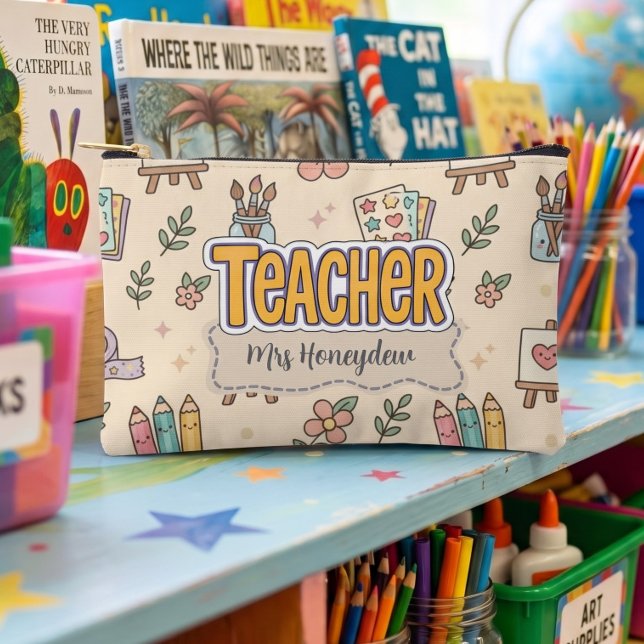Pastel Teacher School Supplies Pattern Accessory Pouch (Creator Uploaded)