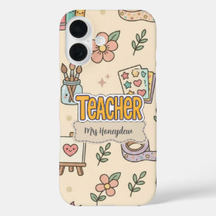 Pastel Teacher School Supplies Pattern iPhone 16 Case