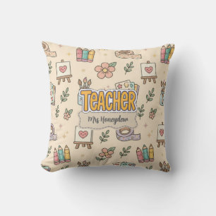 Pastel Teacher School Supplies Pattern Cushion