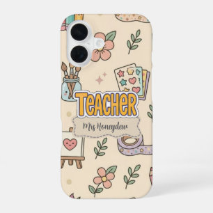 Pastel Teacher School Supplies Pattern iPhone 16 Case