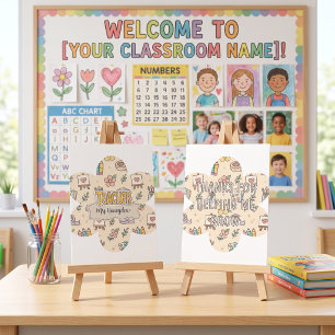 Pastel Teacher School Supplies Pattern  Thank You Card