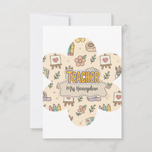 Pastel Teacher School Supplies Pattern Thank You Card