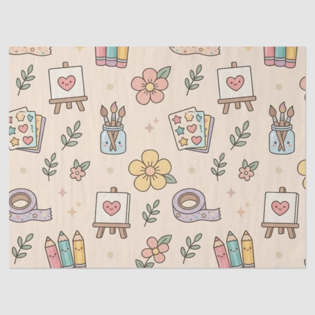 Pastel Teacher School Supplies Pattern  Tissue Paper (Front)