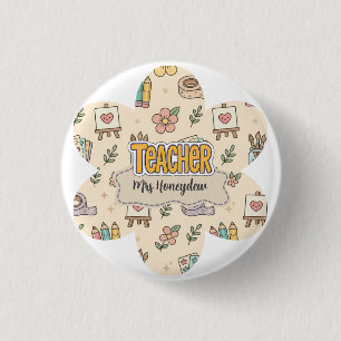 Pastel Teacher School Supply Pattern 3 Cm Round Badge
