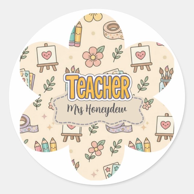 Pastel Teacher School Supply Pattern  Classic Round Sticker (Front)
