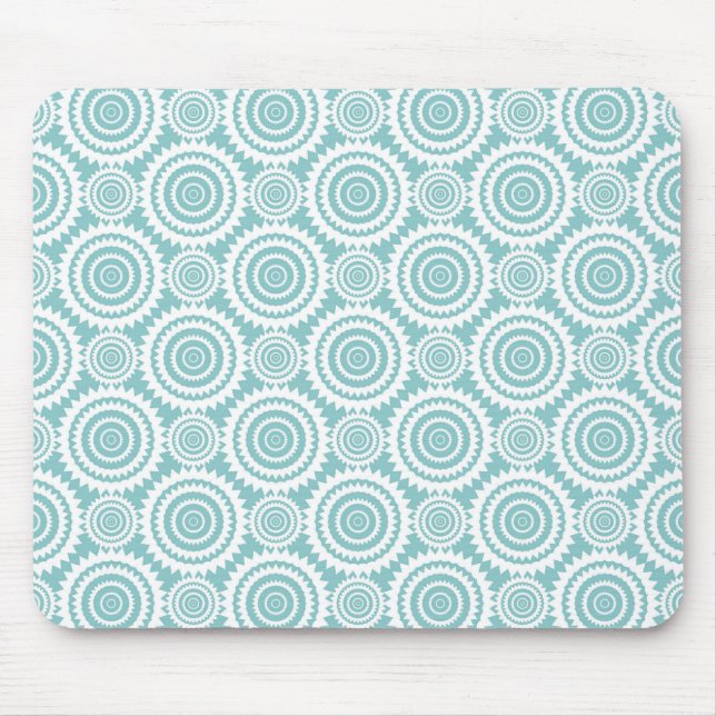 Pastel Teal and White Geometric Pattern Mouse Pad (Front)