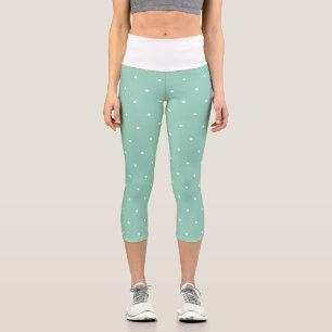 Pastel Teal and White Geometric Polka Dots Capri Leggings