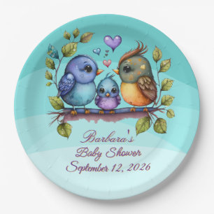 Pastel Teal Birds Paper Plate
