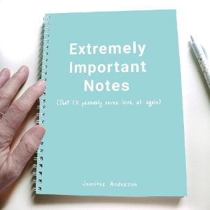 Pastel Teal Blue Important Notes Simple Text Notebook