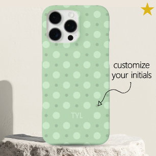 Pastel Teal Dots Pattern Custom Name Initial iPhone 16 Pro Max Case