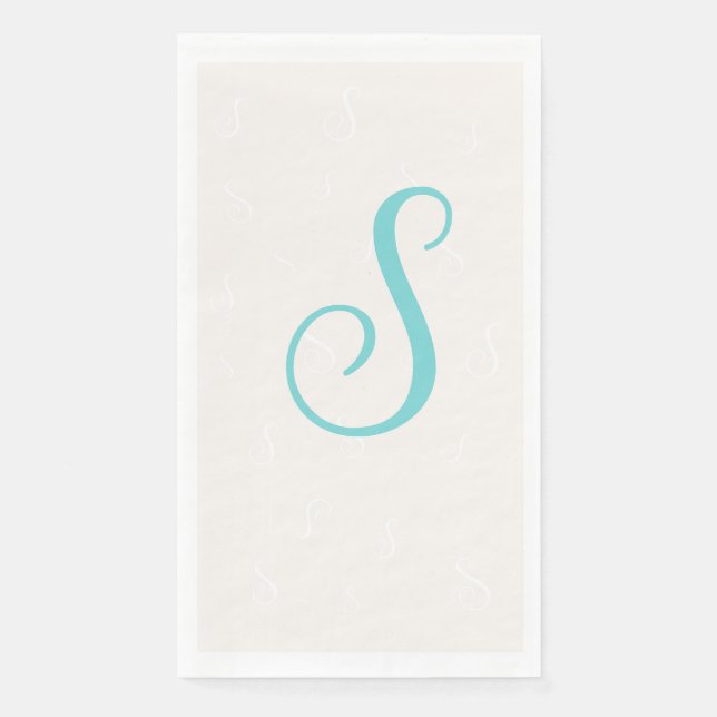 Pastel Teal Elegant Duplicate Monogram | Linen Napkin (Front)