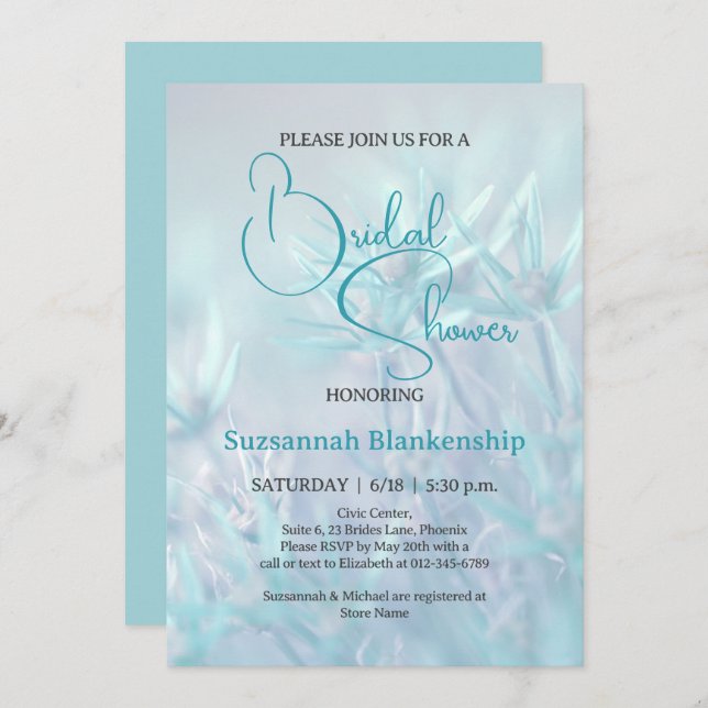 Pastel Teal Floral Background Bridal Shower  Invitation (Front/Back)