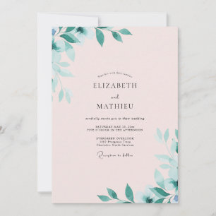 Pastel Teal Foliage Eucalyptus Wedding Invitation