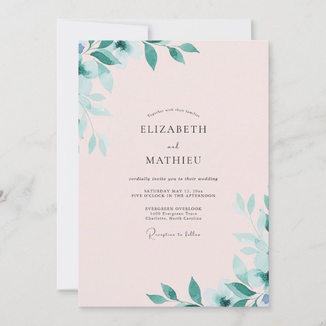 Pastel Teal Foliage Eucalyptus Wedding Invitation (Front)