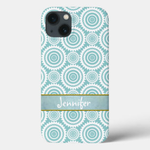 Pastel Teal Geometric Pattern Cool Circles Art iPhone 13 Case