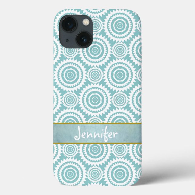 Pastel Teal Geometric Pattern Cool Circles Art Case-Mate iPhone Case (Back)