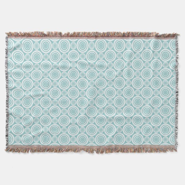 Pastel Teal Geometric Pattern Cool Circles Art Throw Blanket (Front)