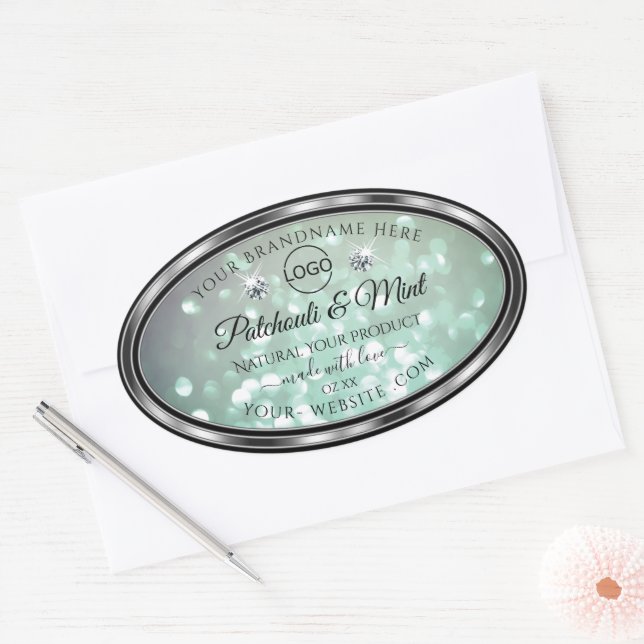 Pastel Teal Glitter Product Labels Diamonds Logo (Envelope)