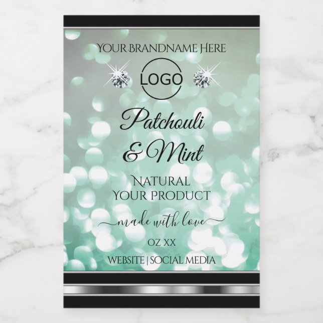 Pastel Teal Glitter Product Labels Diamonds Logo (Single Label)